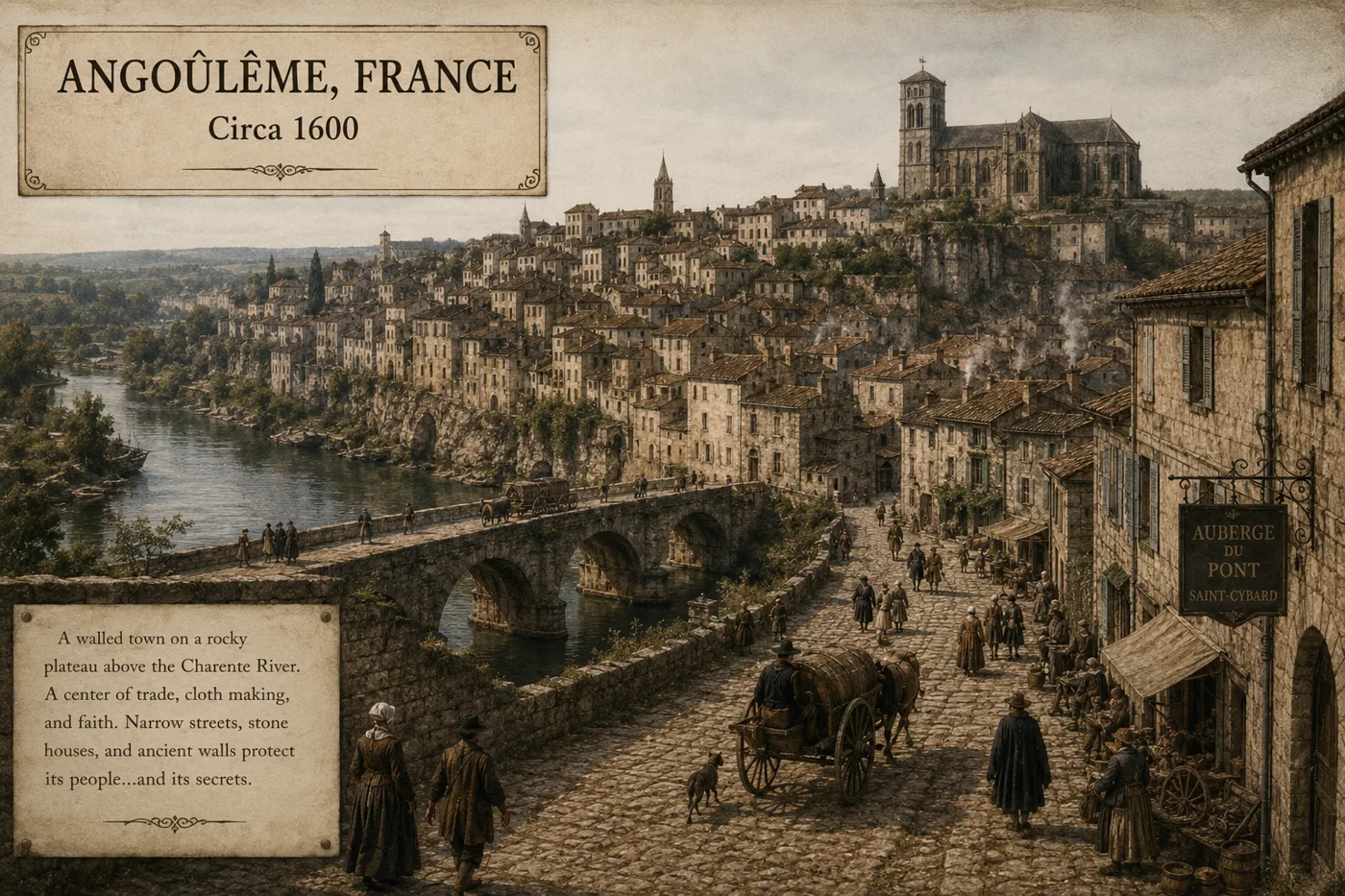 Artist’s imagined view of historic Angoulême